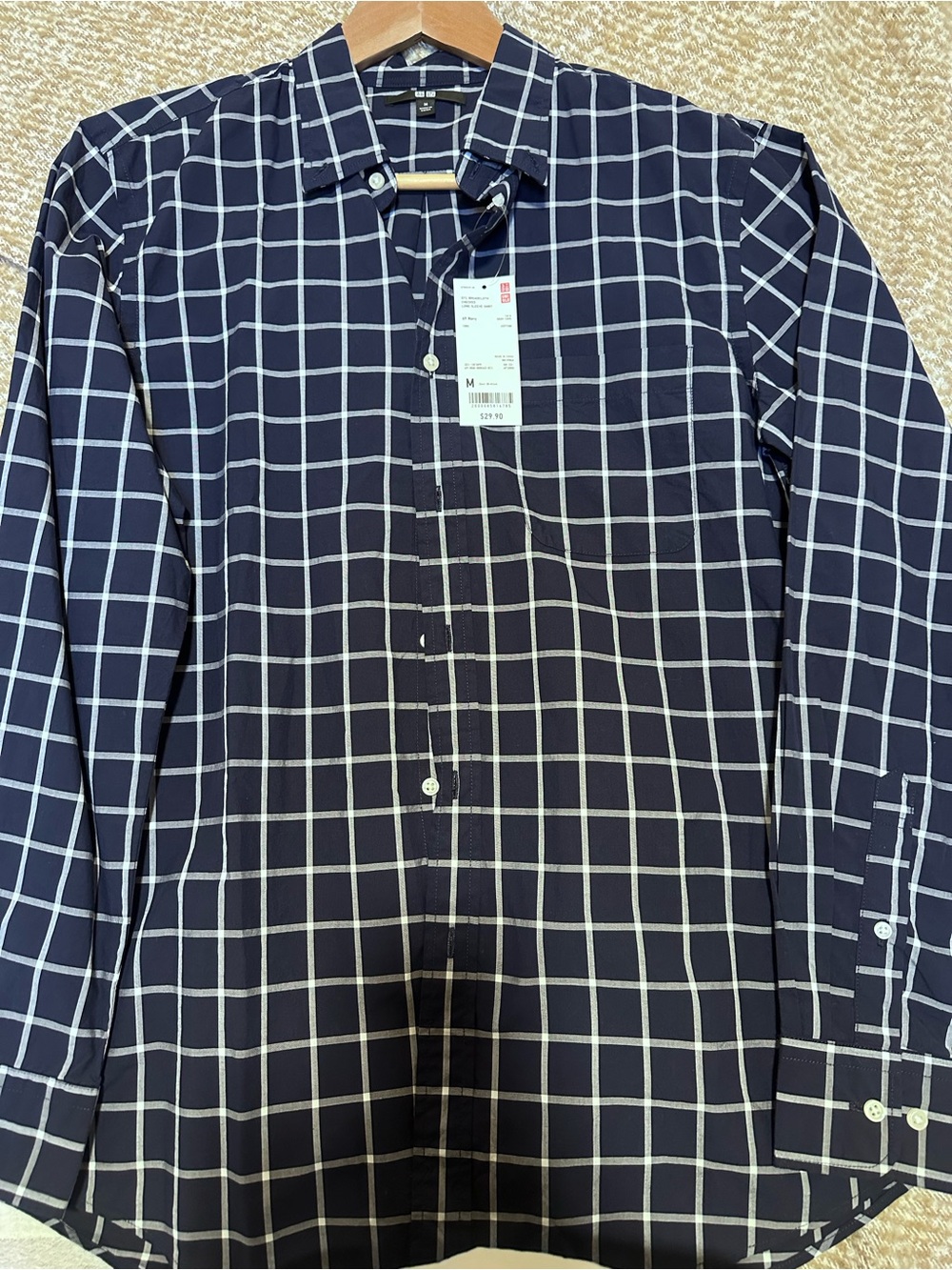 Uniqlo Navy and White Windowpane Button-Down Shirt